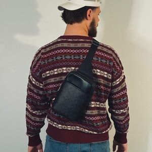 Coach Black Leather Crossbody Sling Bag for Men